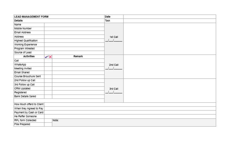 Lead Management Form - Google Sheets | PDF