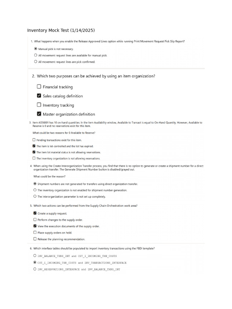 Inventory Mock Test - 1!14!2025 4 | PDF