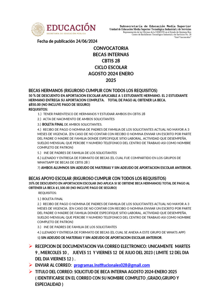 Requisitos Becas Internas 2023 Word | PDF