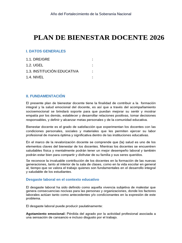 Plan de Bienestar Docente Iiee | PDF | Las emociones | Bienestar