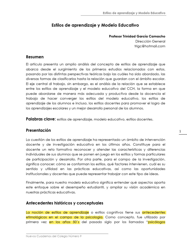 06 - Estilos de Aprendizaje y Modelo Educativo | PDF | Aprendizaje ...