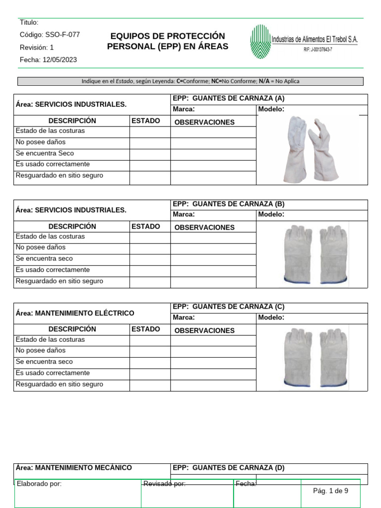 Sso-F-077 Rev.-1 Inspeccion de Epp en Areas | PDF | Materiales ...