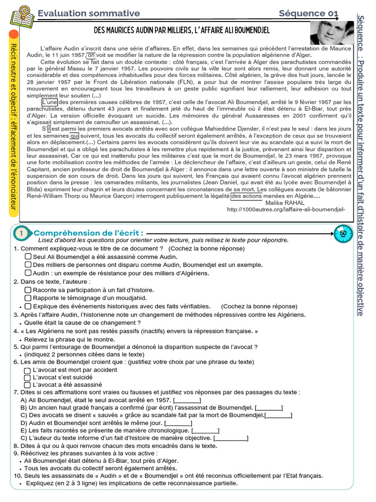 Evaluation Sommative Séquence 01 | PDF