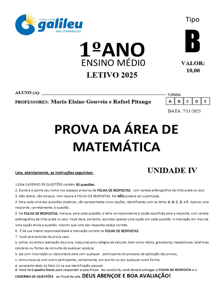 (B) - Prova Iv Unidade - 2025PDF - 251102 - 180511 | PDF | Juros ...