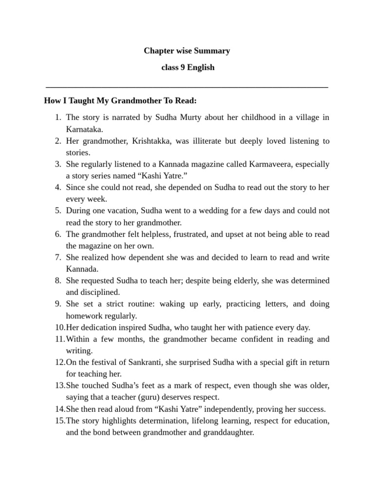 Chapter Wise Summary Class 9 | PDF