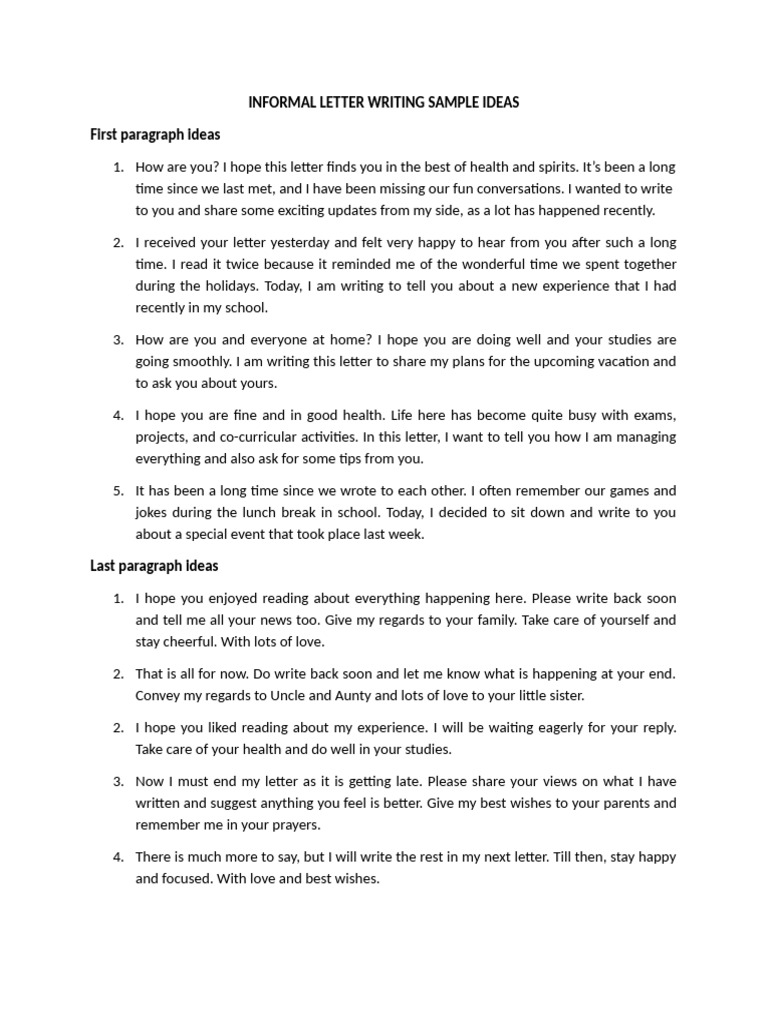 Informal Letter & Notice Writing Sample Ideas | PDF