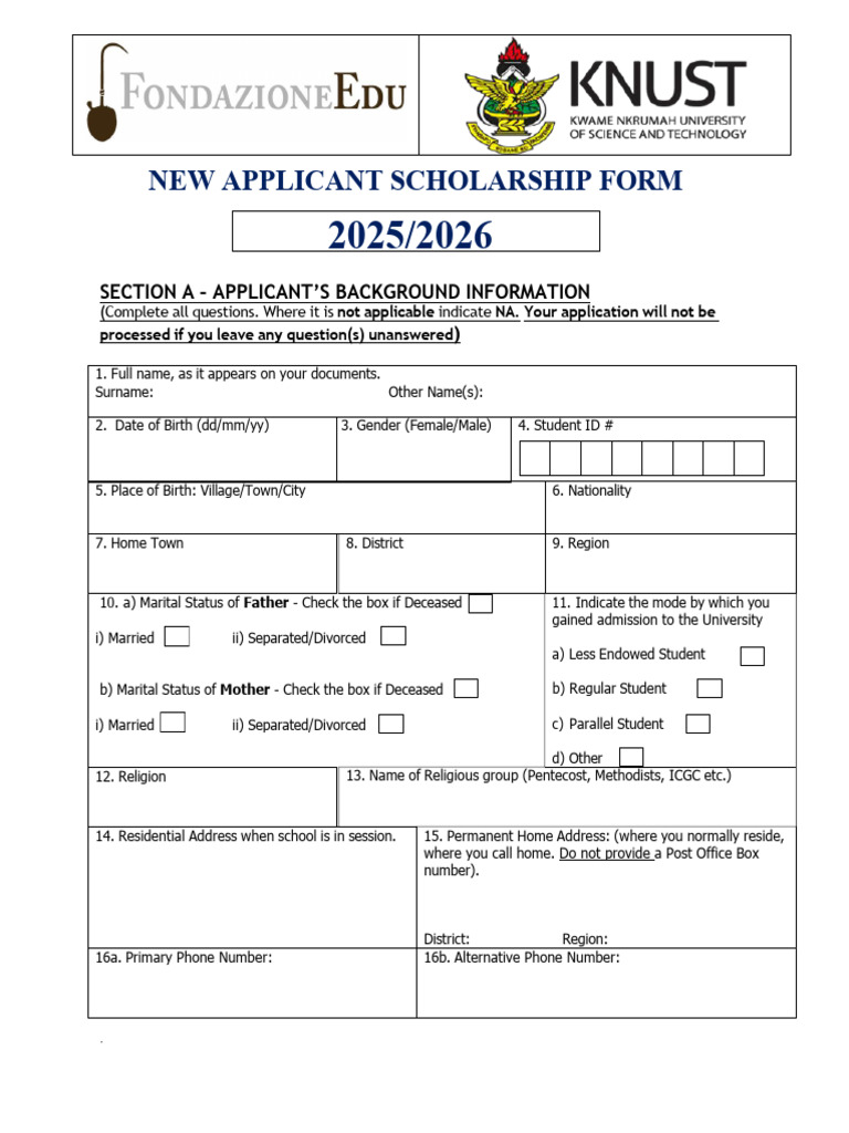 Fondazione Edu Application Form 2025-2026 | PDF