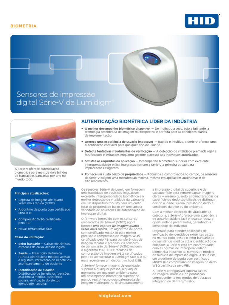 Hid Lumidigm V Series Sensors Ds PT | PDF | Biometria | USB