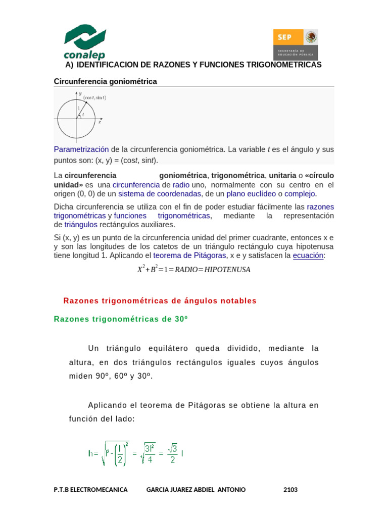 Identificacion de Razones y Funciones Trigonometricas | PDF | Funciones ...