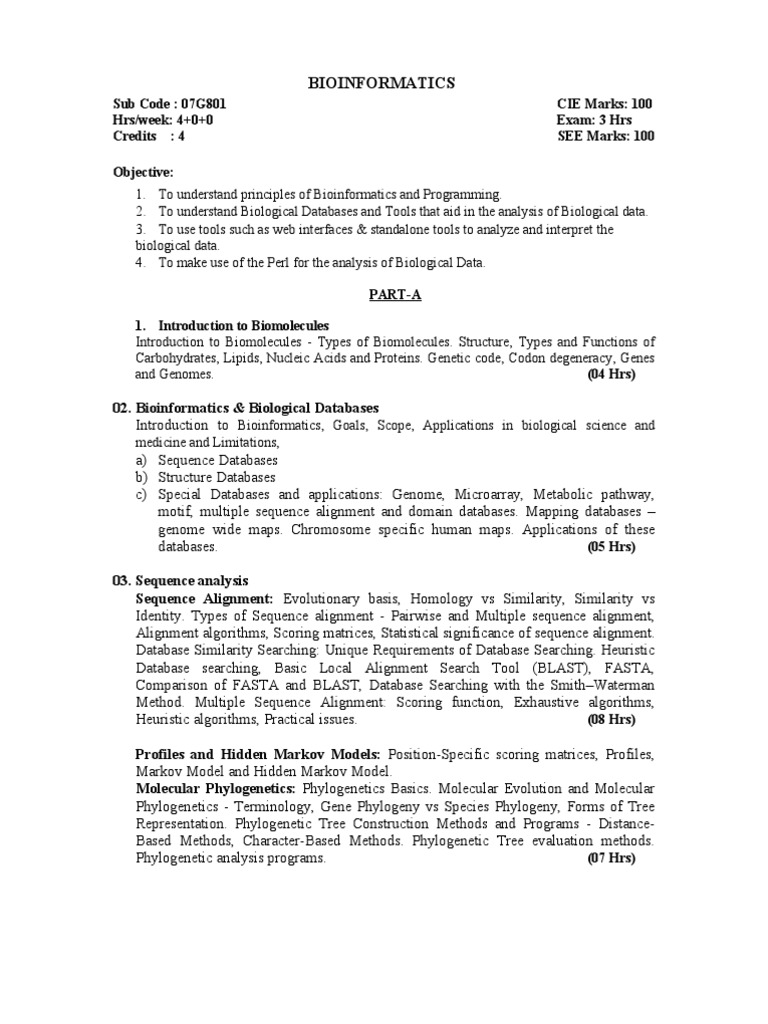 Bioinformatics Course Overview and Tools | PDF | Sequence Alignment ...