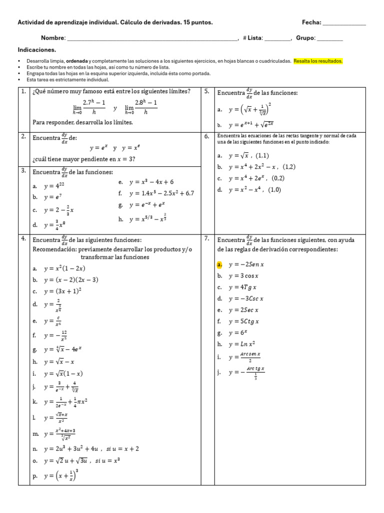 Cálculo de Derivadas - Simples - Actividad de Aprendizaje Individual ...