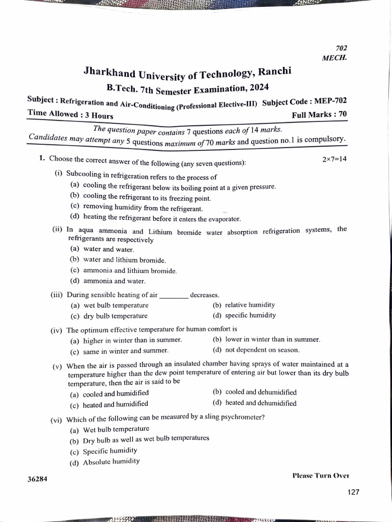 Btech End Sem 7th Sem Mech 2021-25 | PDF | Damping | Humidity