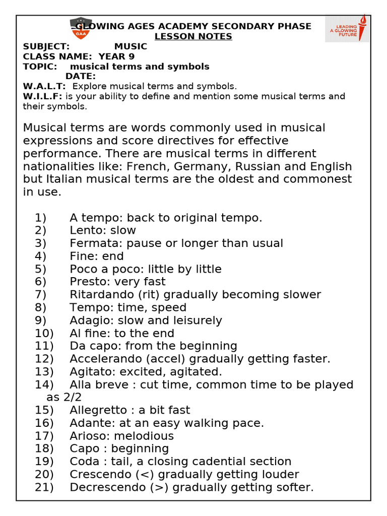 Musical Terms and Symbols | PDF