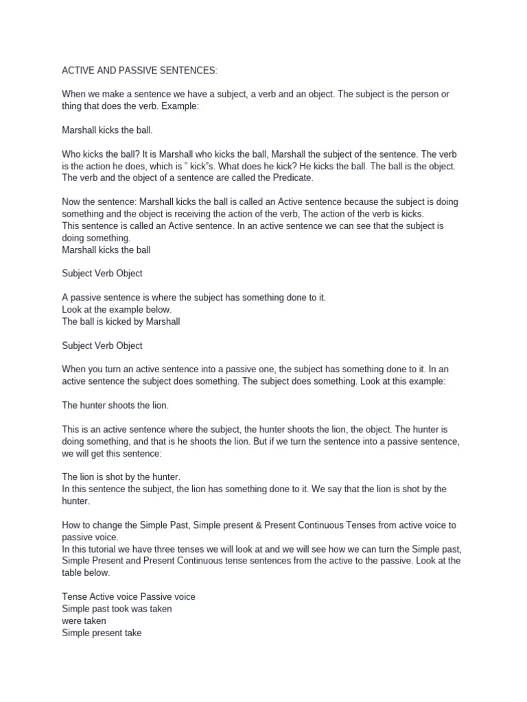 Active & Passive Sentences | PDF | Subject (Grammar) | Verb