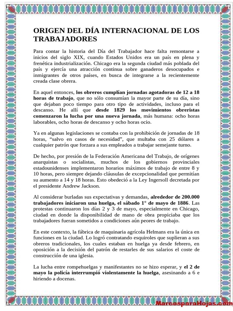 Origen Del Día Internacional de Los Trabajadores | PDF | Labor | Economias