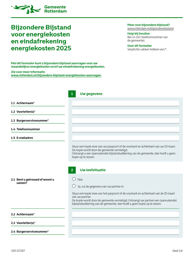 Formulier Bijzondere Bijstand Energiekosten | PDF