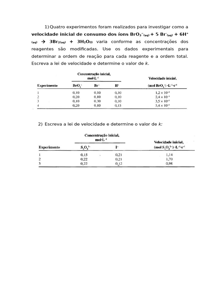 Exercícios Lei de Velocidade | PDF