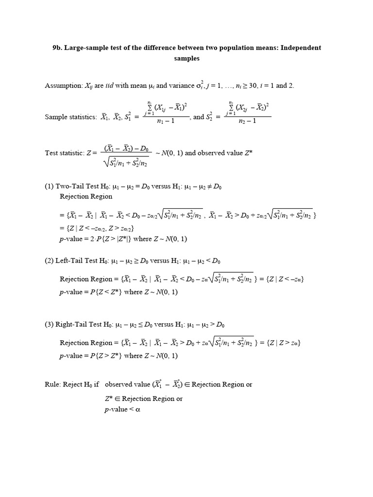 X Iid J N I X X N S X X N: 9b. Large-Sample Test of The Difference ...
