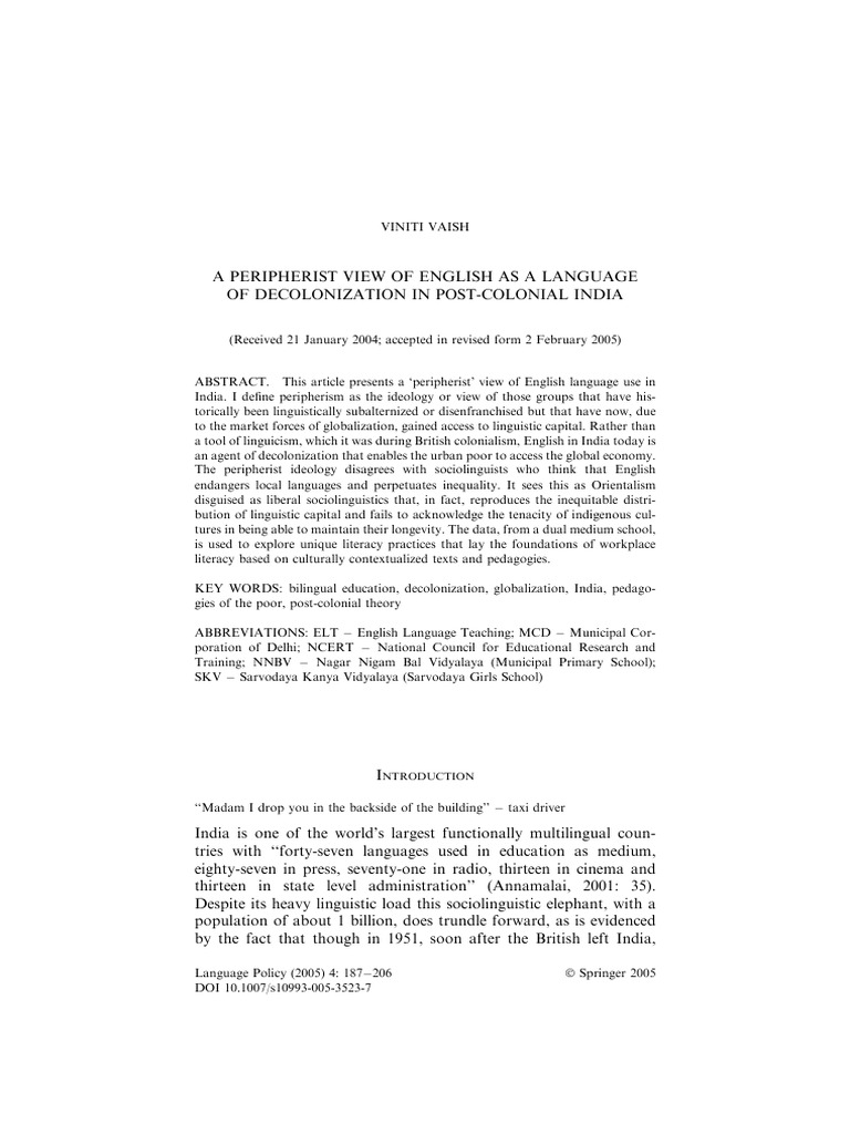 Vaish India Policy (Peripheralism) 2 | PDF | Urdu | Multilingualism