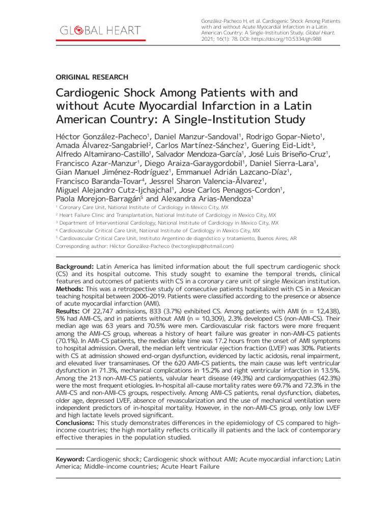 Cardiogenic Shock Among Patients With and Without Acute Myocardial ...