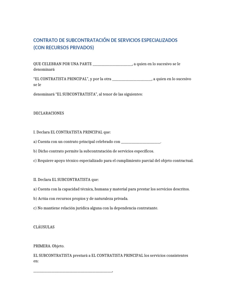 Modelo Subcontrato Recursos Privados Blindado | PDF | Outsourcing ...