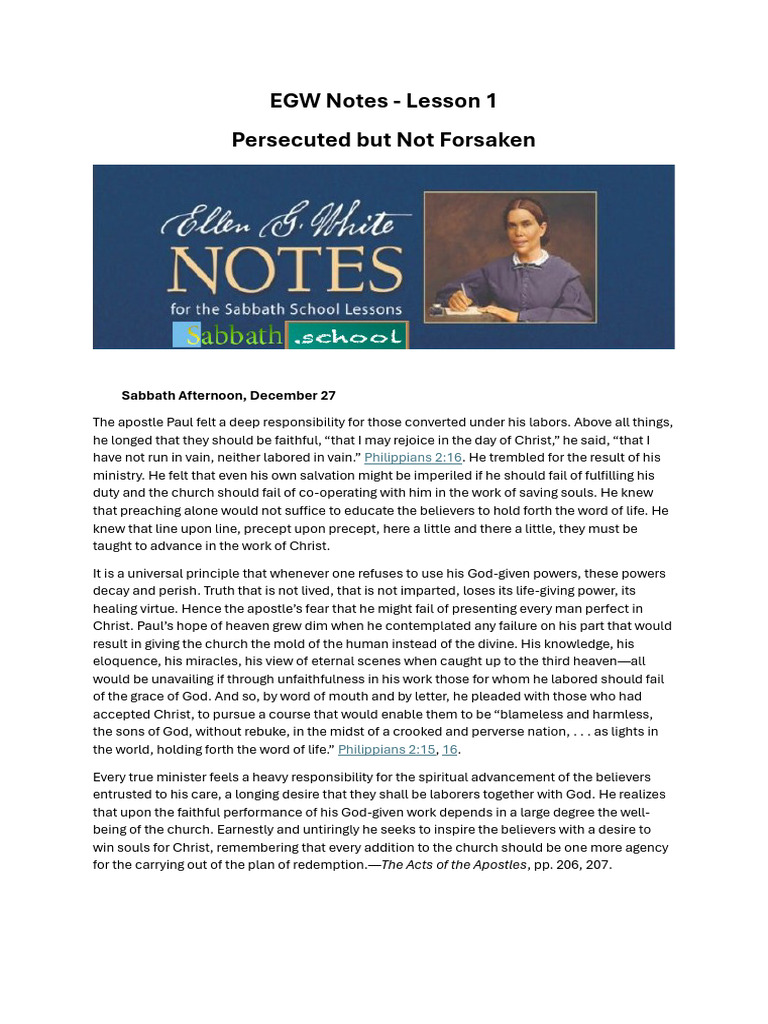 EGW Notes 2026 Q1 L01 | PDF | Jesus | Paul The Apostle
