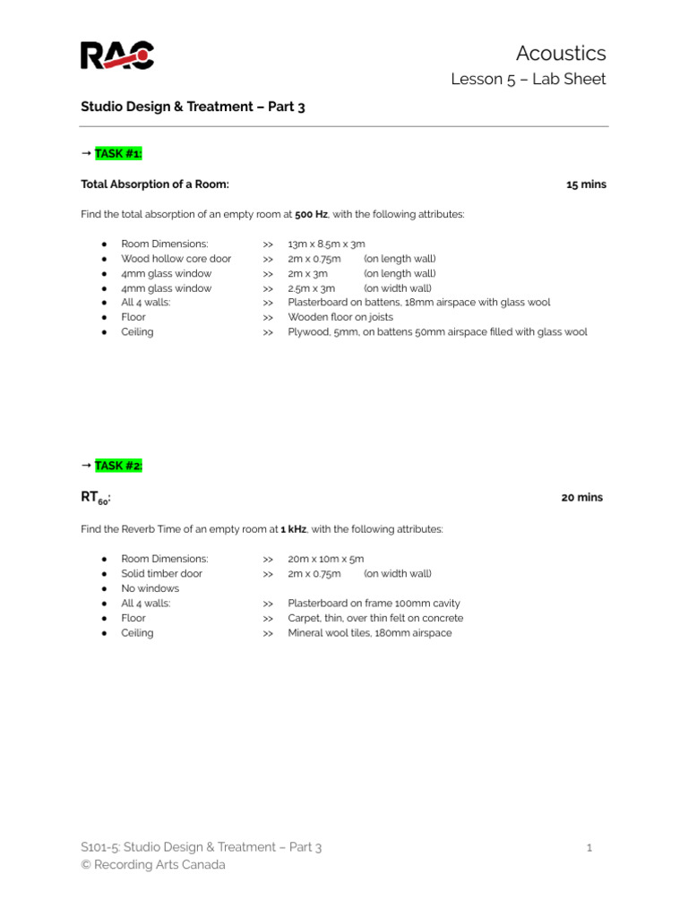 S101-5 – Studio Design Treatment P3 - Lab Sheet | PDF