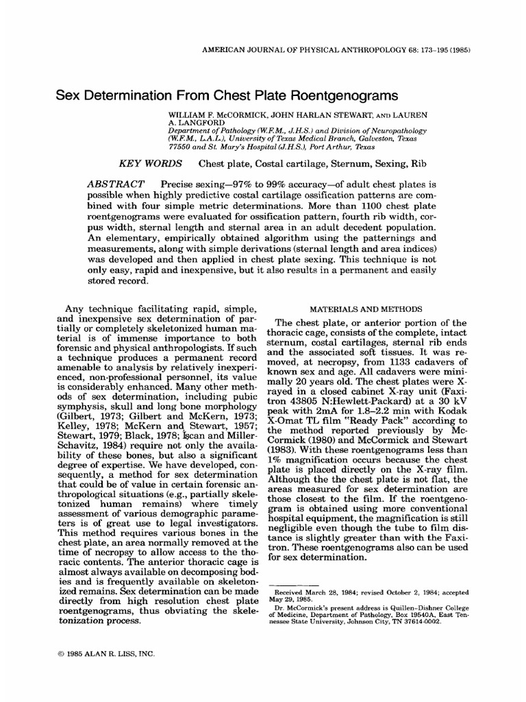 Sex Determination From Chest Plate Roent | PDF | Thorax | Thorax (Human ...