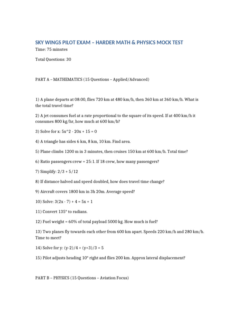 SkyWings Pilot Harder Mock Test | PDF | Lift (Force) | Airplane