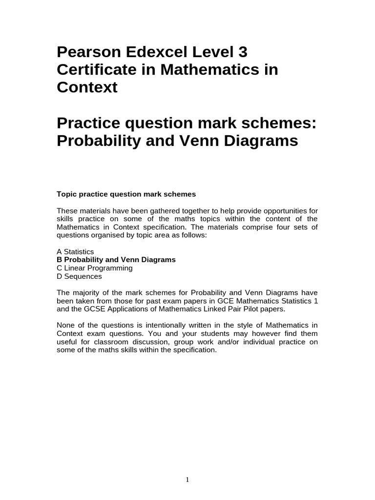 Core Maths B2 Probability and Venn Diagrams Mark Schemes | PDF ...