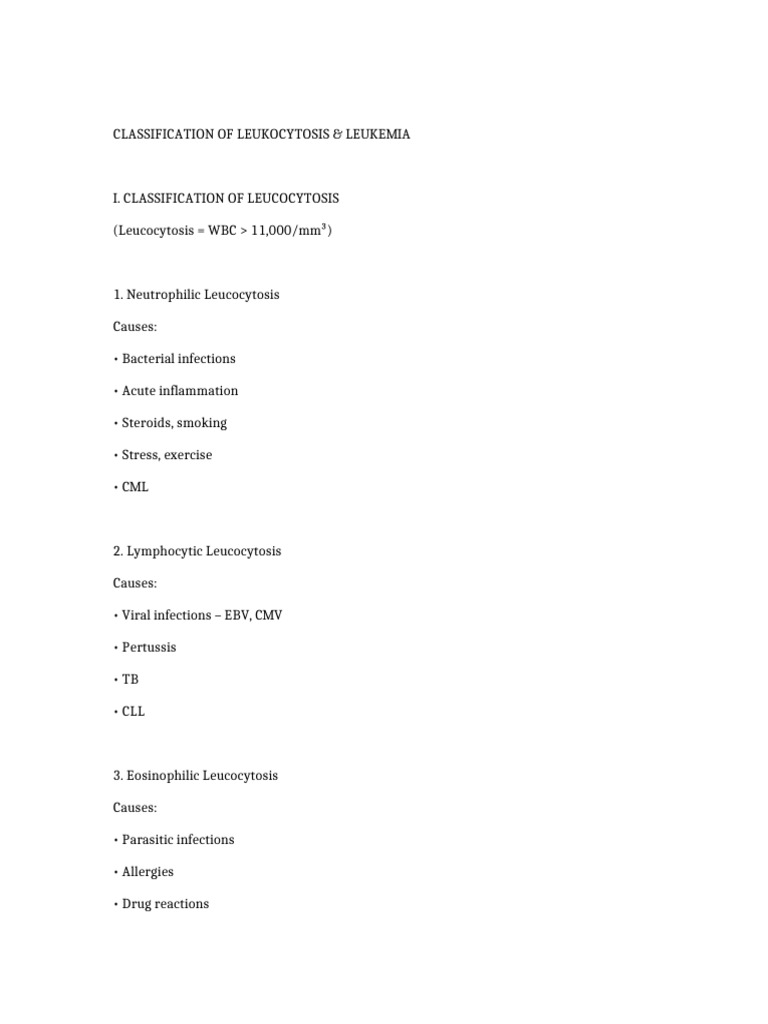 Classification Leukemia Leucocytosis | PDF
