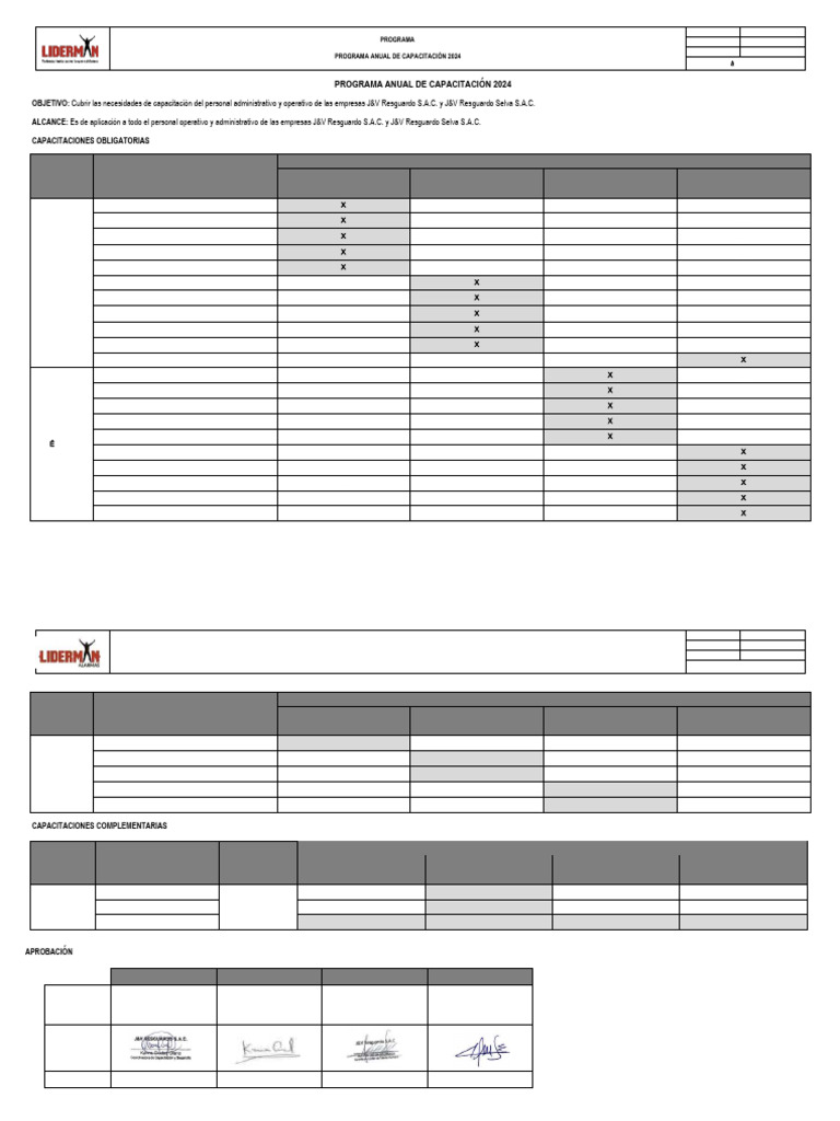 Programa Anual de Capacitación 2024 - JV RESGUARDO | PDF | Valores
