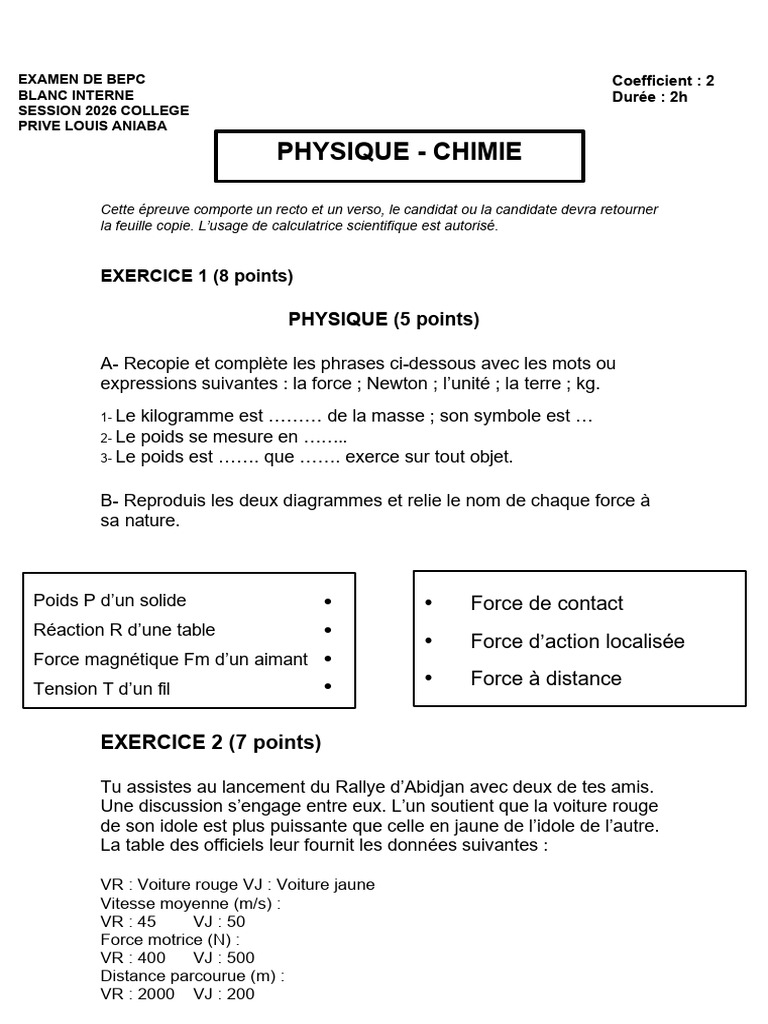 Examen Blanc | PDF | Poids | Masse