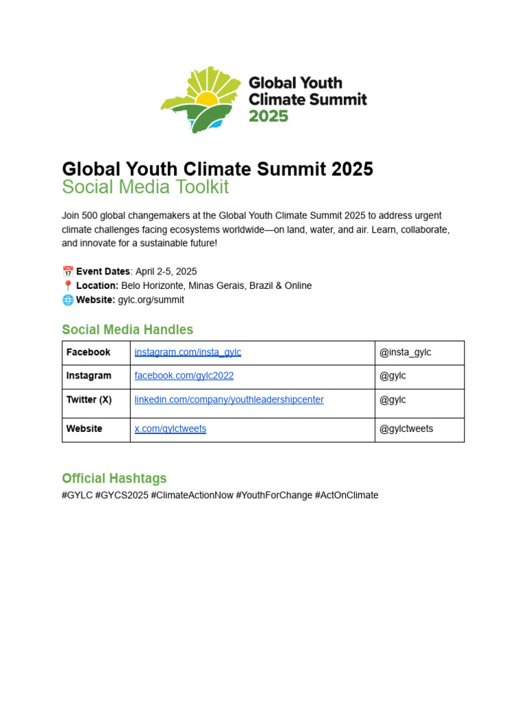 Global Youth Climate Summit 2025 - Social Media Toolkit | PDF | Natural ...