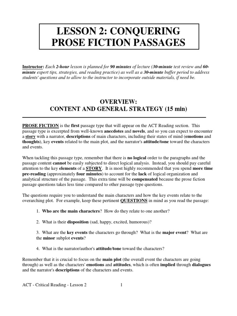 Lesson 2 Act READING - Prose Fiction - STUDENT Copy 