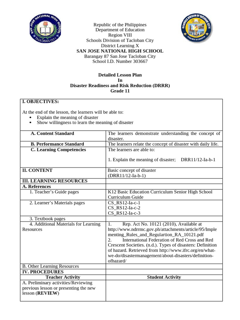 DRR Module 1 Detailed Lesson Plan by Nicko H. Borrico Final | PDF ...