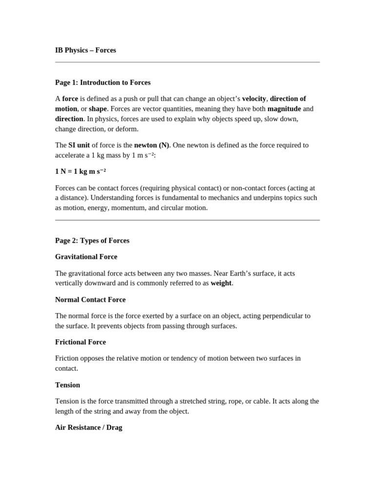 IB Physics Forces Notes | PDF | Force | Mass