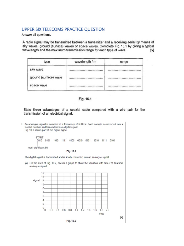 Upper Six Telecoms Practice Questions | PDF