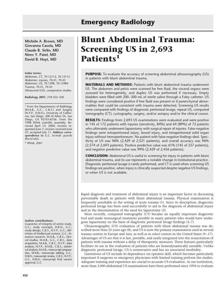 Blunt Abdominal Trauma - Screening US in 2,693 Patients1 بحث 3 | PDF ...