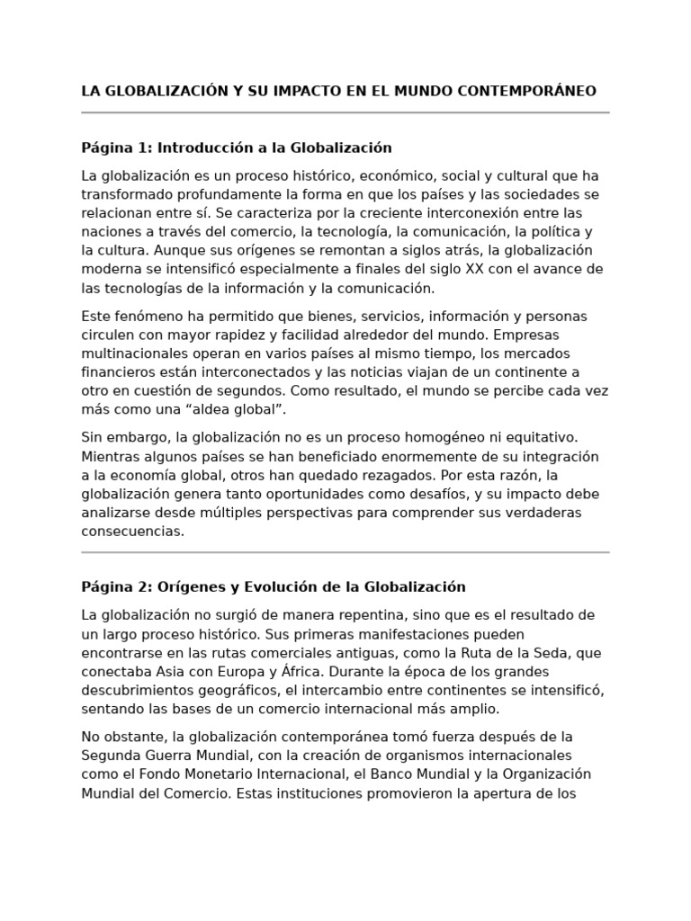 La Globalización y Su Impacto en El Mundo Contemporáneo | PDF ...