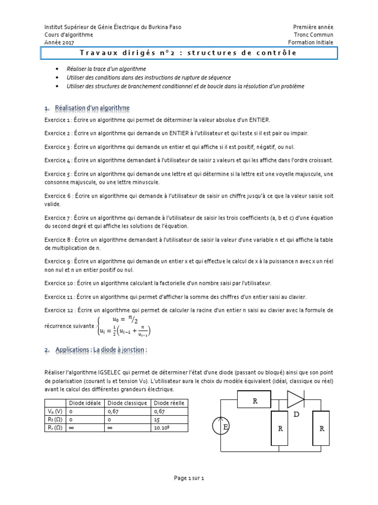 td2 Algo | PDF | Entier naturel | Structure de contrôle