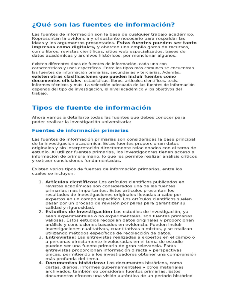 Qué Son Las Fuentes de Informació1 | PDF | Datos | Publicación Académica