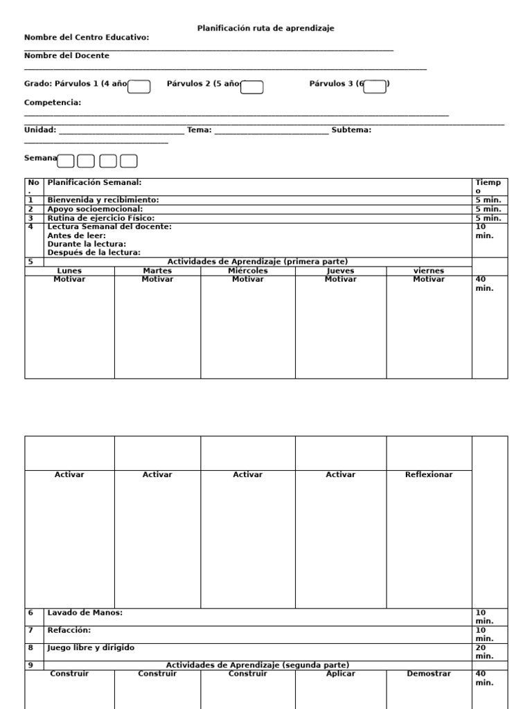 Formato de Planificación Preprimaria | PDF | Educación de la primera ...