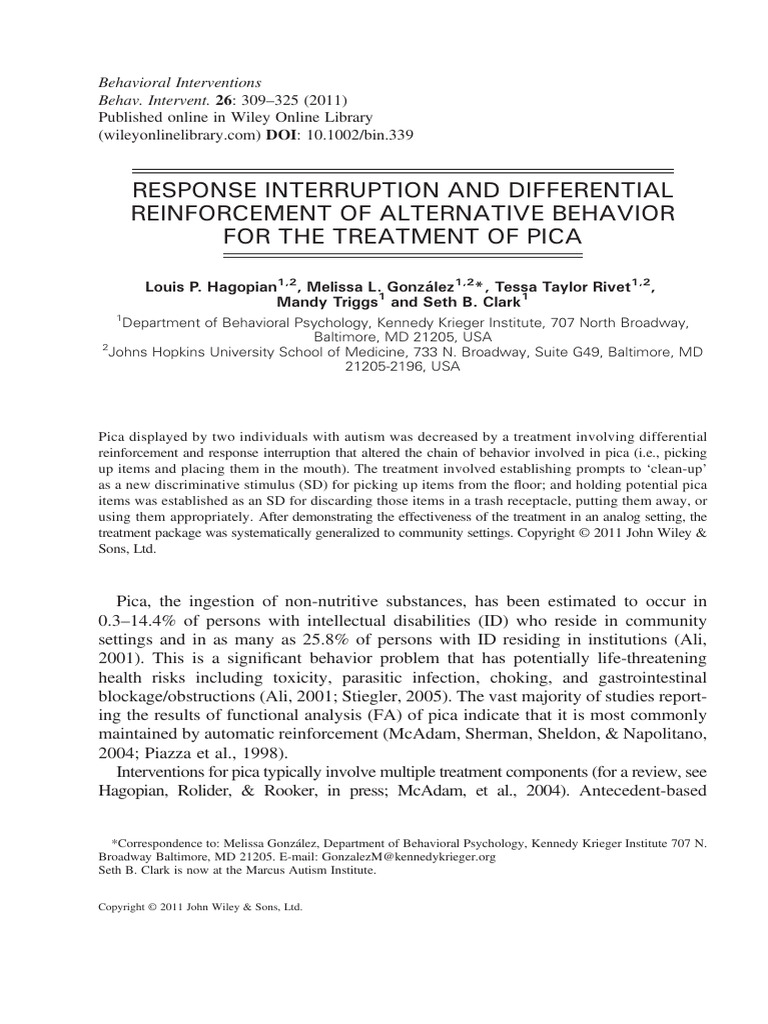 Behavioral Interventions - 2011 - Hagopian - Response Interruption and ...