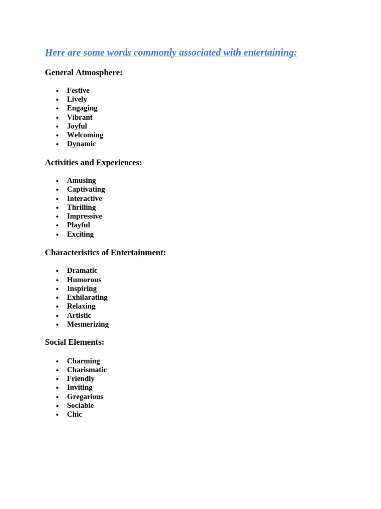 Words Commonly Associated With Entertaining | PDF