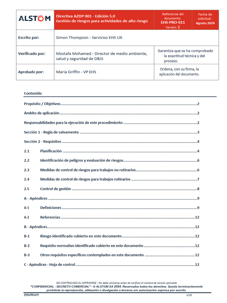 EHS-PRO-011-Gestión de Riesgos Para Actividades de Alto Riesgo | PDF ...