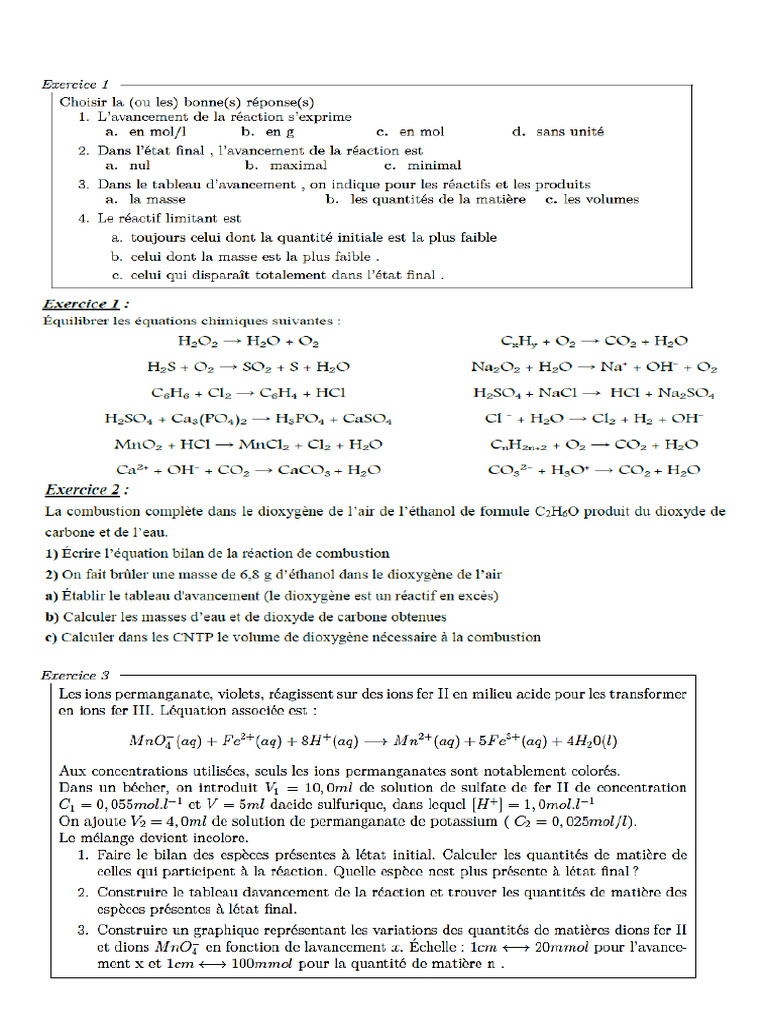 Exercices Suivi Des Transformations Chimiques | PDF