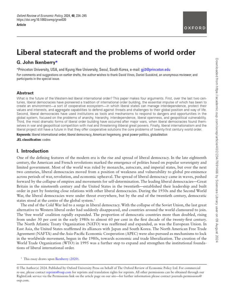Ikenberry - Liberal World Order - 2024 | PDF | Internationalism ...