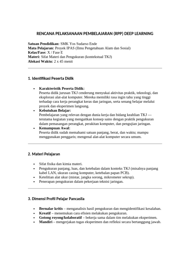 RPP Deep Learning Ipas TKJ | PDF