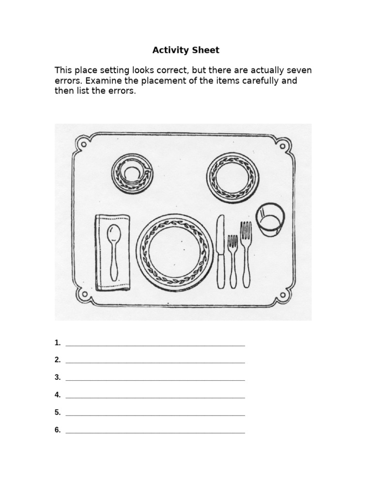 CSEC FRM Sect 7 Lesson 4 Worksheet - Table Setting | PDF